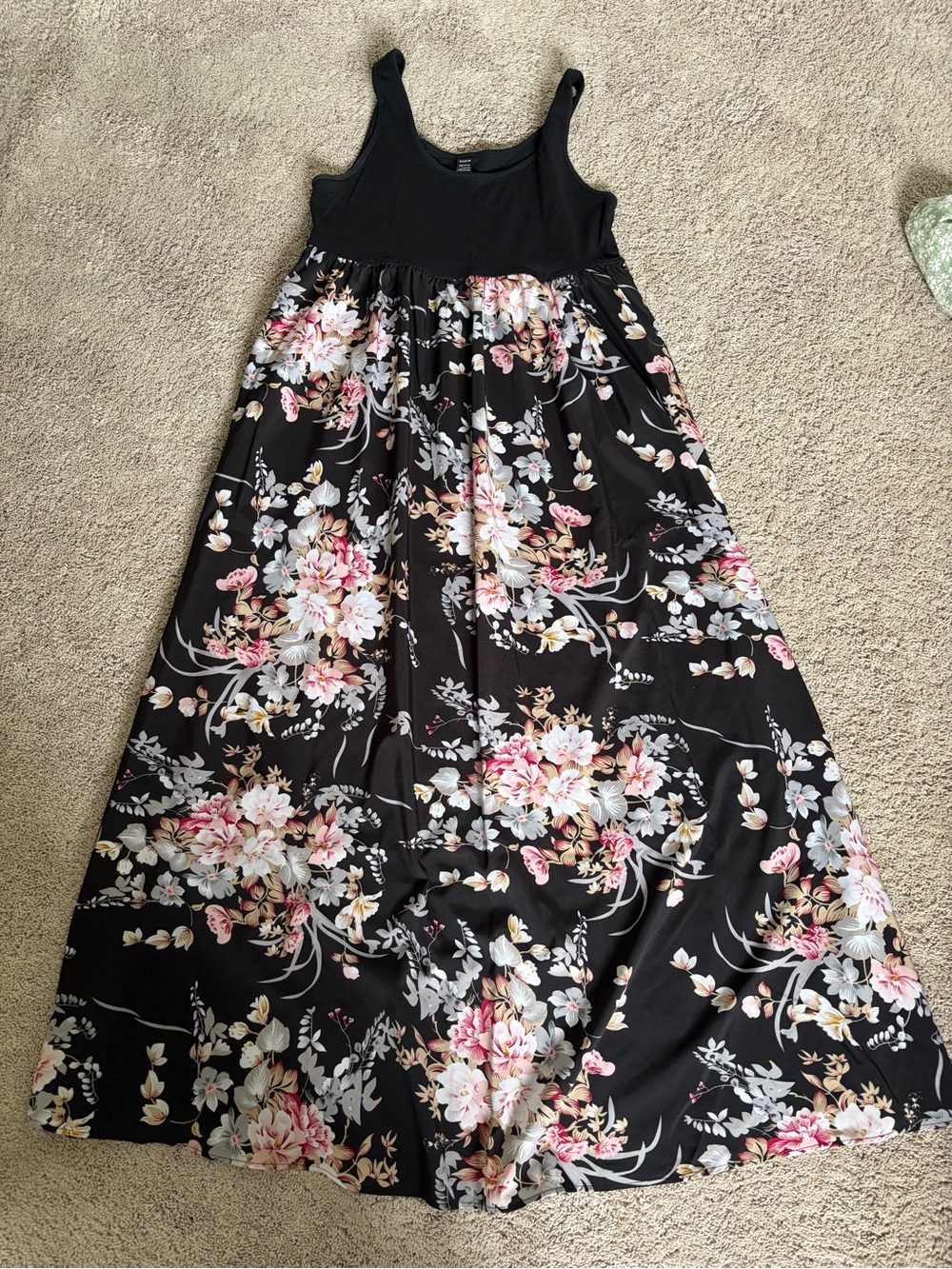 Maternity Black Maxi Dress with Pink & Cream Floral Print